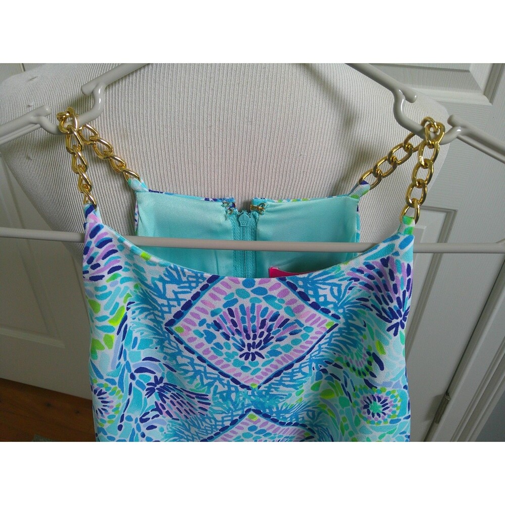 NWOT Lilly Pulitzer Pearl Romper in Blue Ibiza with gold ton chain straps Size 8 - Picture 2 of 6